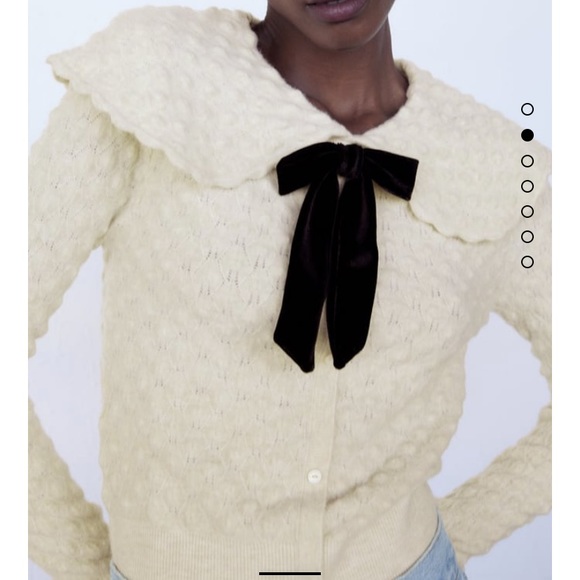 Zara bow trim textured knit sweater cardigan - Picture 5 of 5